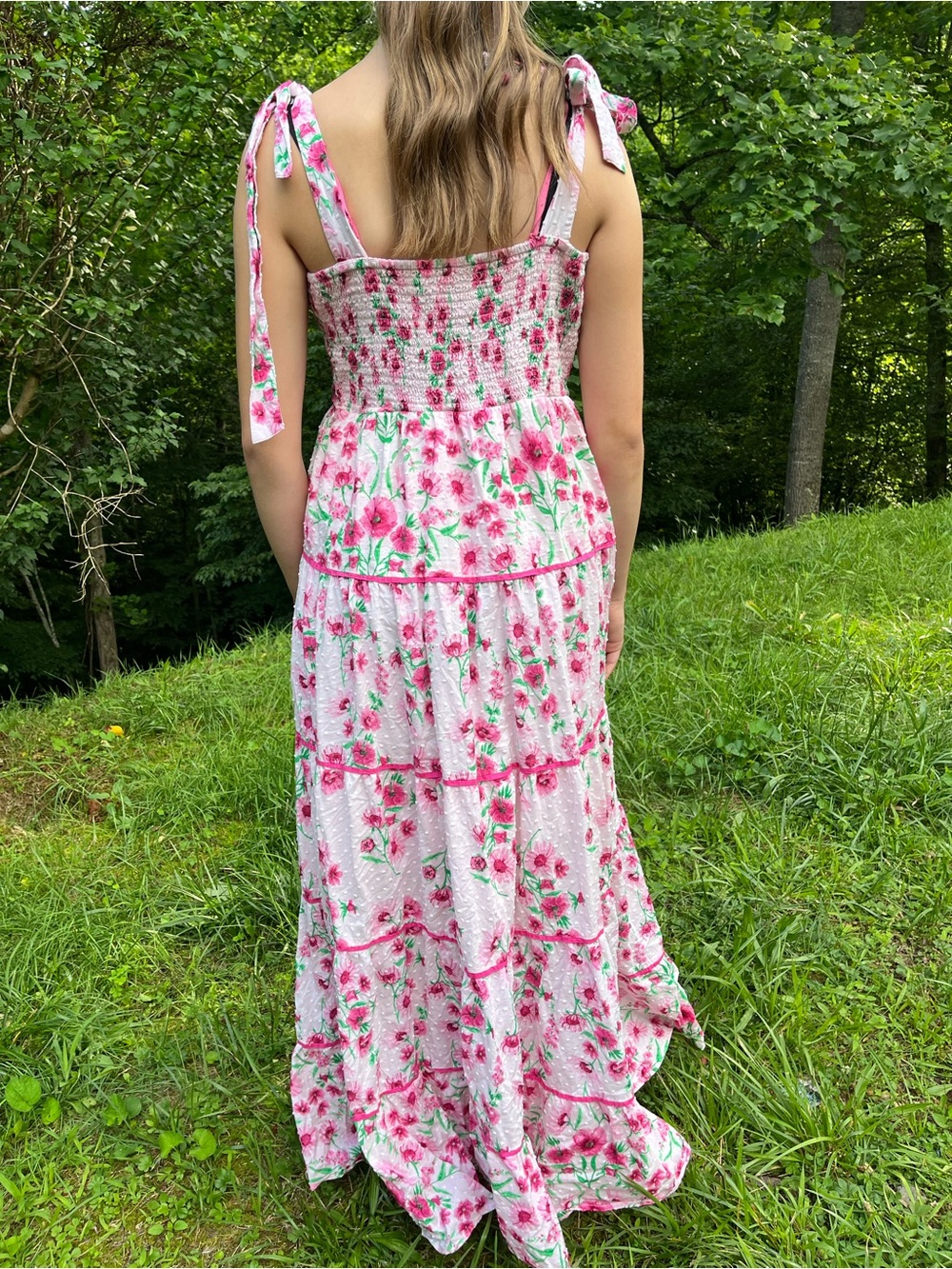 crown & ivy Pink Floral Tiered Maxi Dress with Tie Straps - Picture 2 of 3
